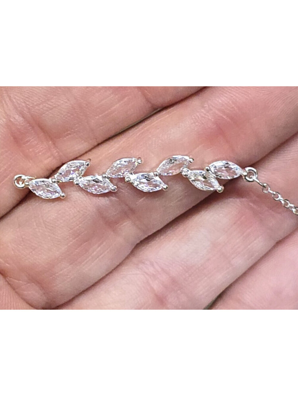 NEW Silver Tone CZ Leaf Vine Bracelet Adjustable up to 9"